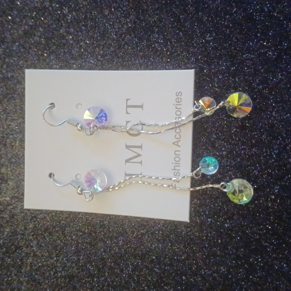 Fish hook iridescent beautiful dangling very Danity earrings.